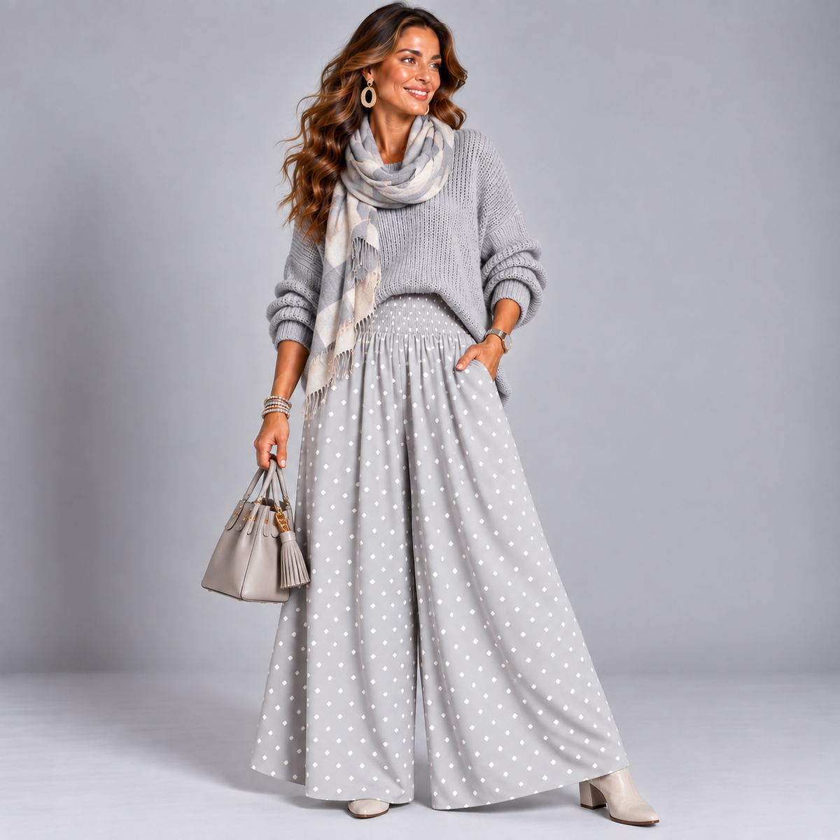 Polka Dot Wide Leg Palazzo Trousers with Pockets