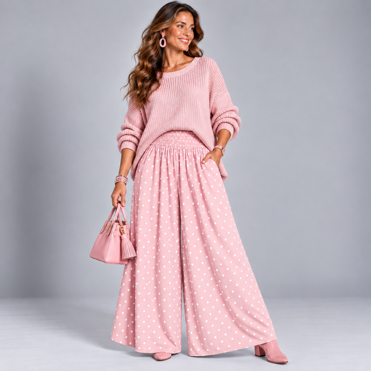 Polka Dot Wide Leg Palazzo Trousers with Pockets