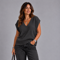 Soft Knit Cap Sleeve V-Neck Jumper