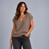 Soft Knit Cap Sleeve V-Neck Jumper