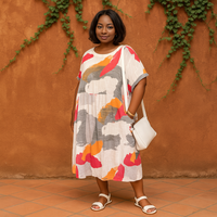 Cotton Abstract Loose-Fit Dress with Pockets