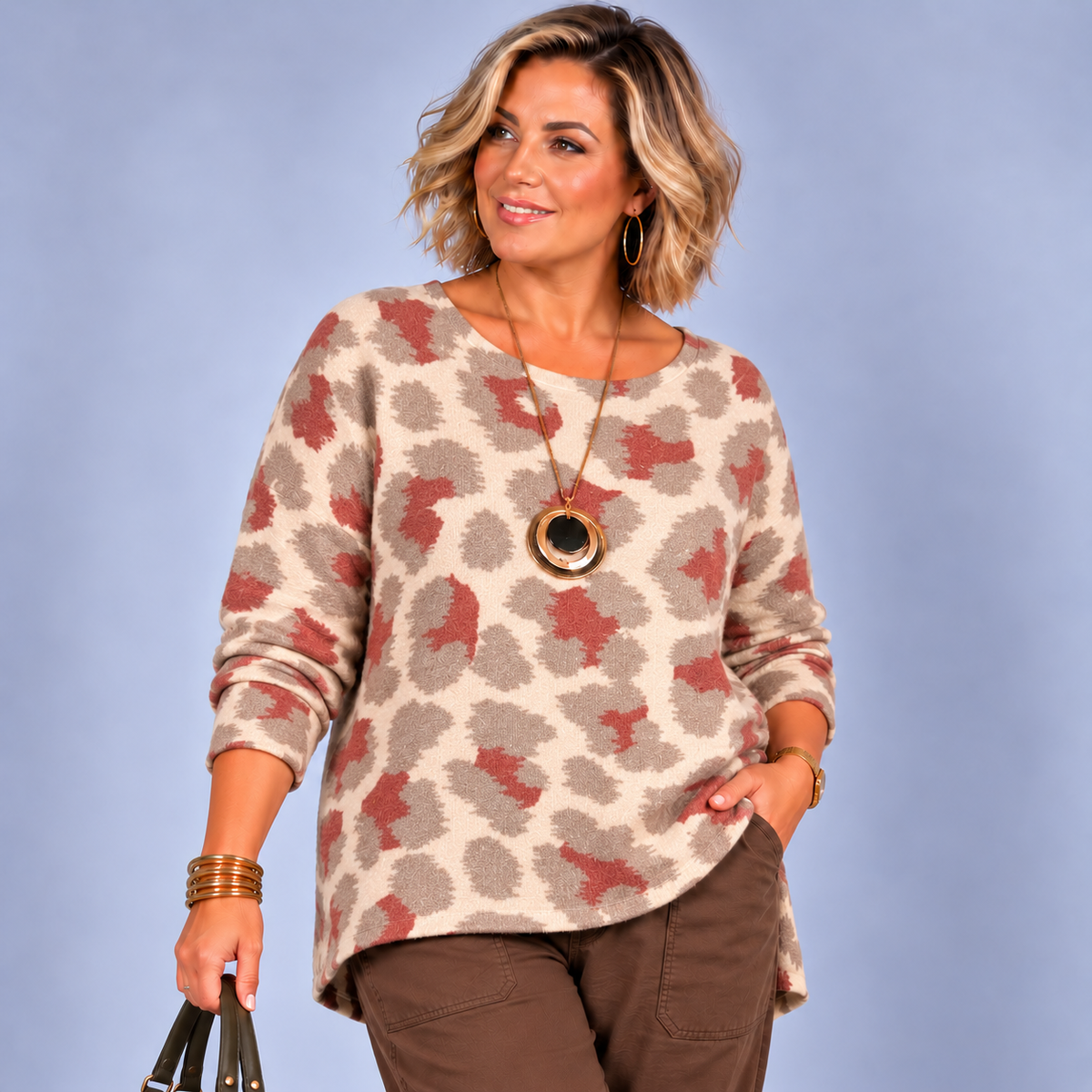 Patterned Soft Long Sleeve Everyday Jumper