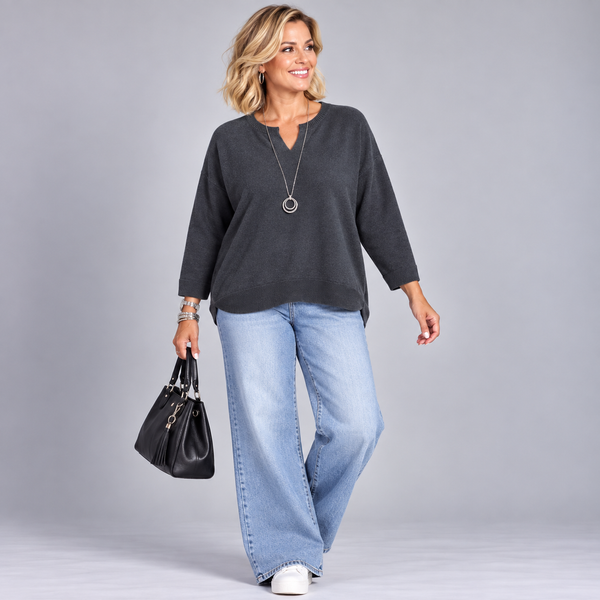Plain Super Soft V-Neck Rounded Hem Jumper