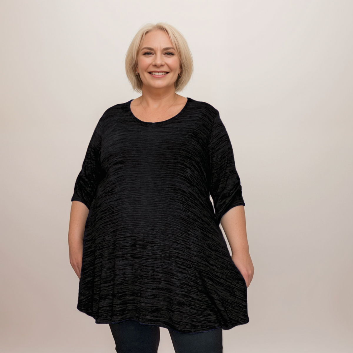 Plus‑Size Mottled Effect Button Sleeve Swing Top
