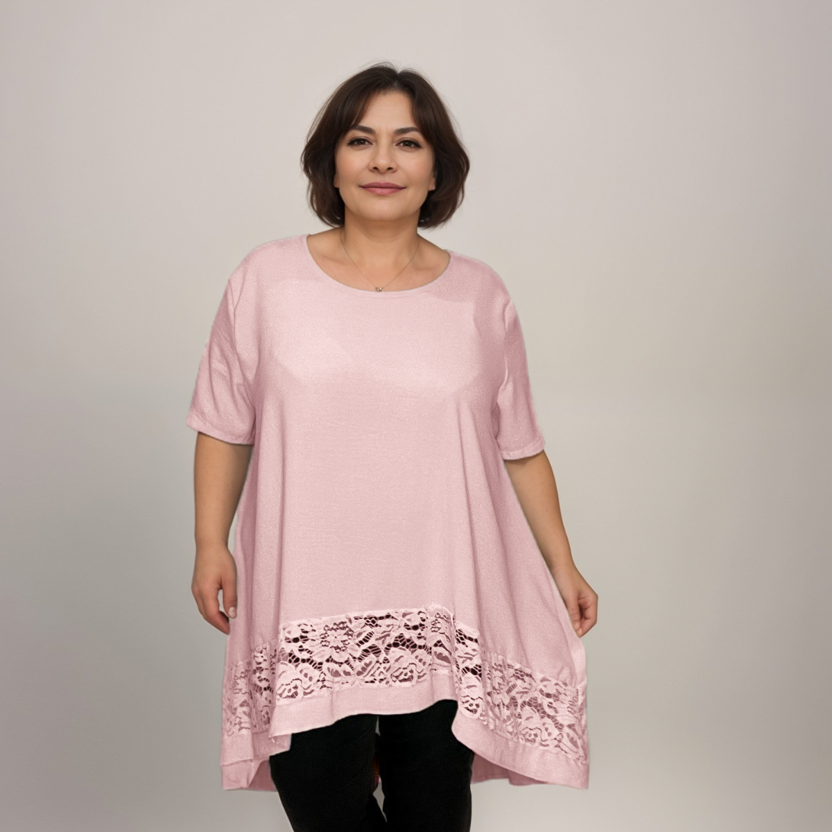 Plus‑Size Lace Hanky Hem Loose Fitting Blouse