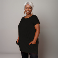 Long Dipped-Hem T-Shirt with Side Pockets