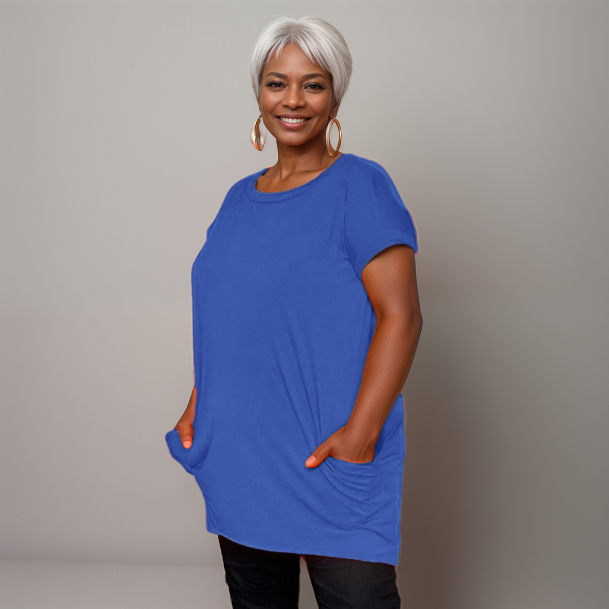 Longline Dipped-Hem T-Shirt with Side Pockets