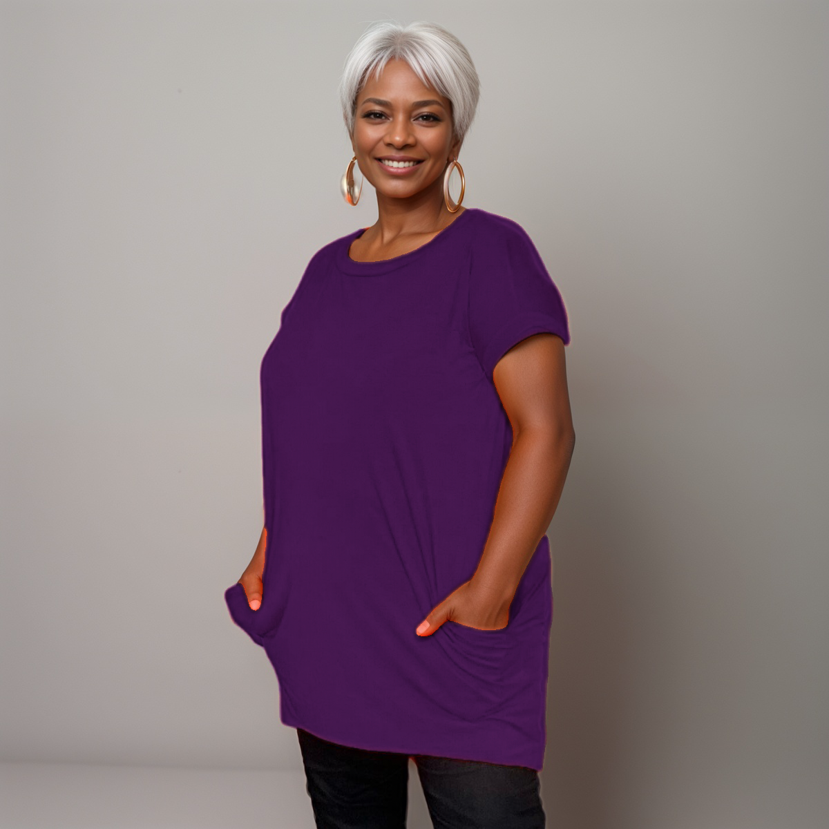 Longline Dipped-Hem T-Shirt with Side Pockets