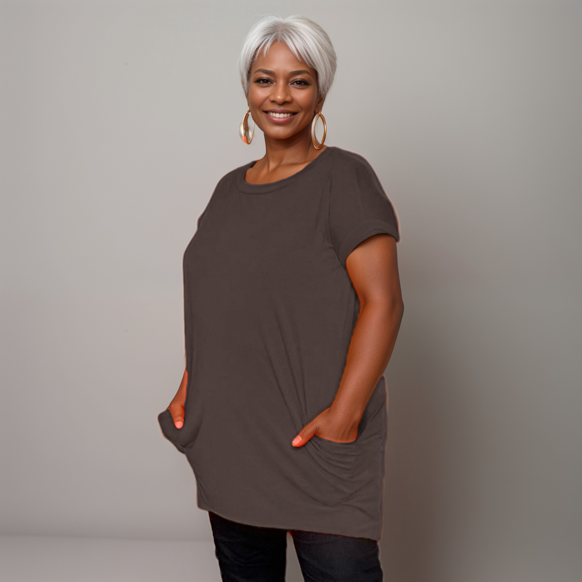 Longline Dipped-Hem T-Shirt with Side Pockets