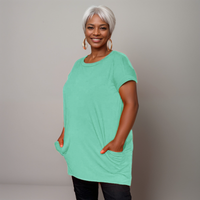 Long Dipped-Hem T-Shirt with Side Pockets