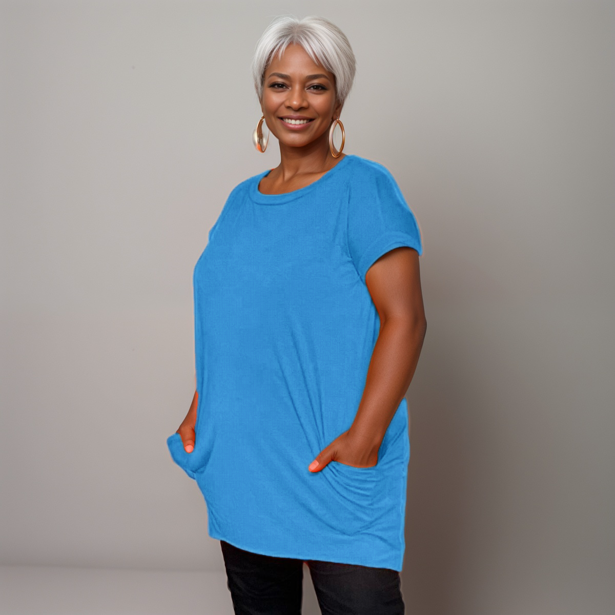 Longline Dipped-Hem T-Shirt with Side Pockets