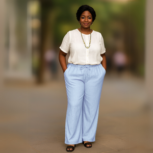 Linen-Look Elastic Waist Trousers