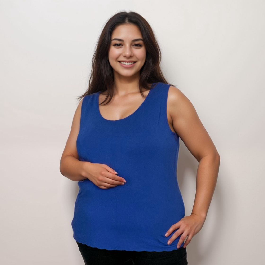 PLAIN SCALLOP EDGED SLEEVELESS VEST TOP / T-SHIRT