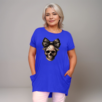 Long Skull with Bow T-Shirt with Side Pockets