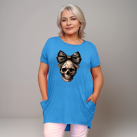 Long Skull with Bow T-Shirt with Side Pockets