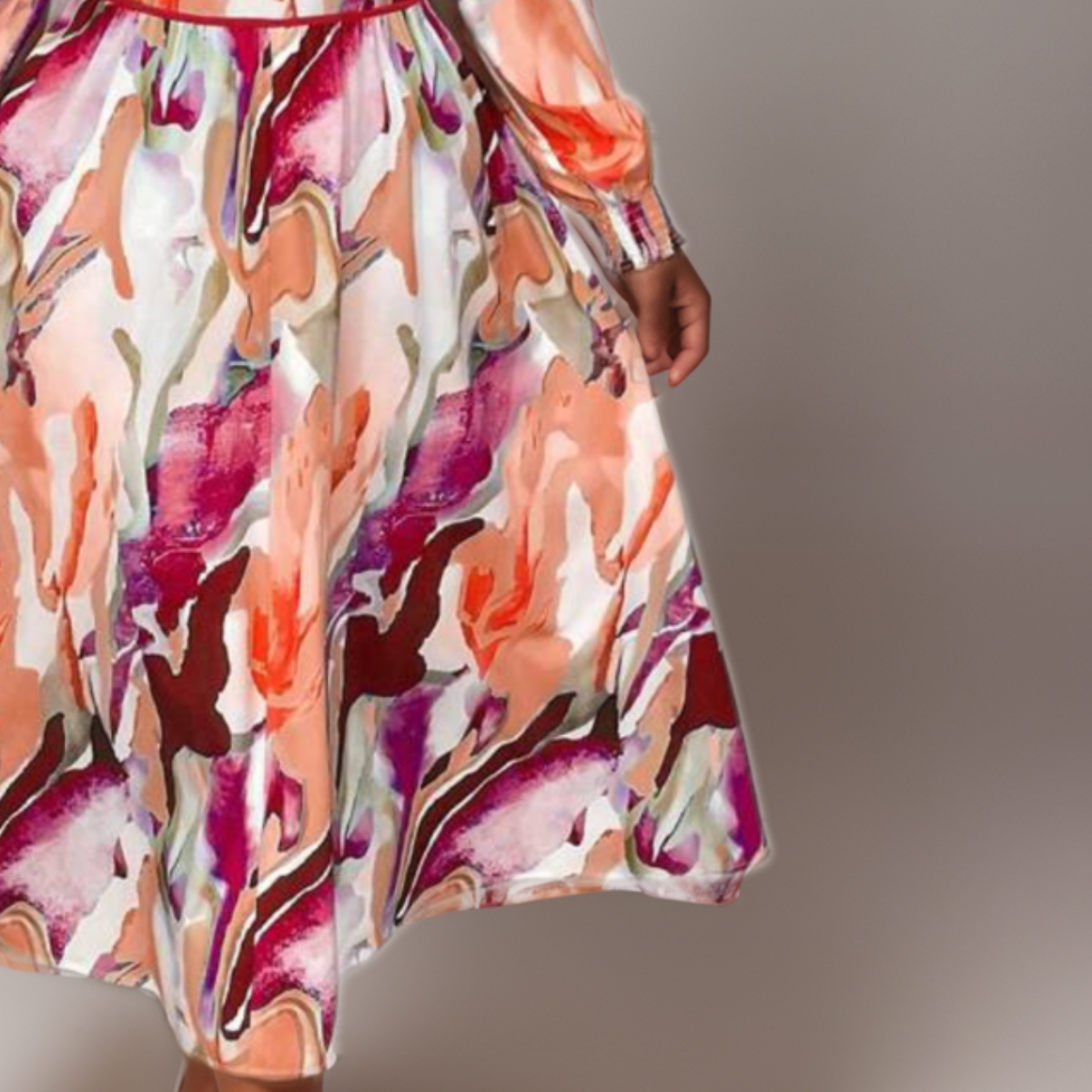 V-Neck Orange-Red Print Midi Dress