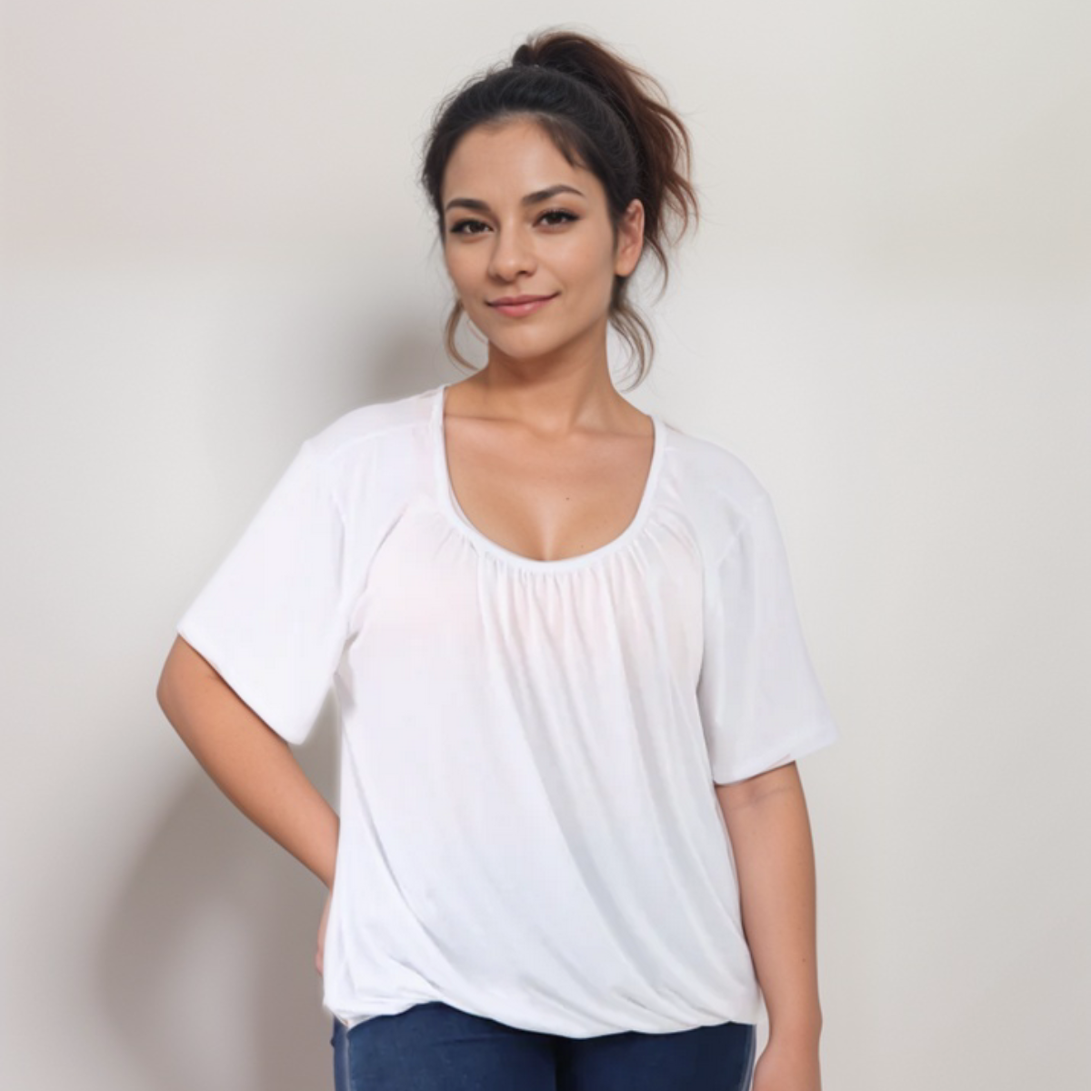 Plain Elasticated Neck & Waist T-Shirt