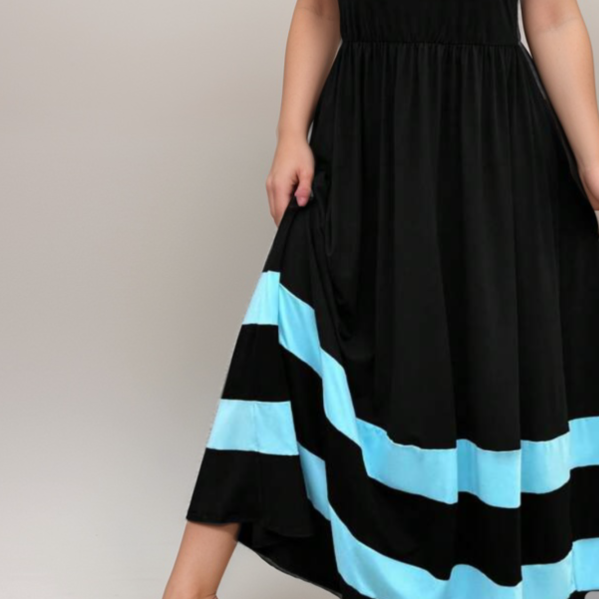 Strapless Striped Hem Maxi Dress