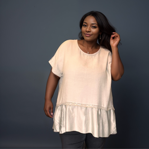 Loose Fitting Blouse with Sequin + Satin Hem