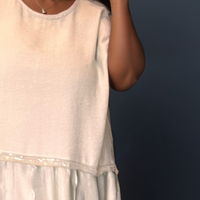 Loose Fitting Blouse with Sequin + Satin Hem