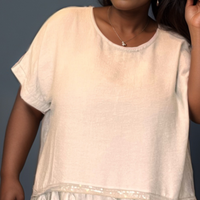 Loose Fitting Blouse with Sequin + Satin Hem