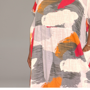 Cotton Abstract Loose-Fit Dress with Pockets
