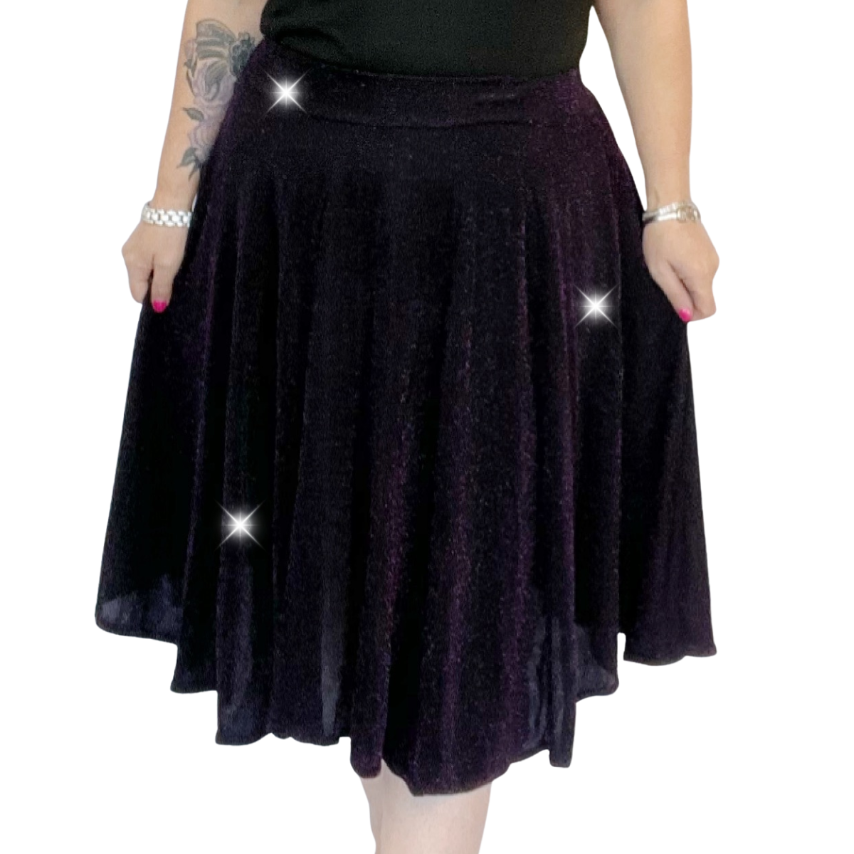 SPARKLY ELASTIC WAIST A-LINE SWING SKIRT PARTY EVENING STYLE