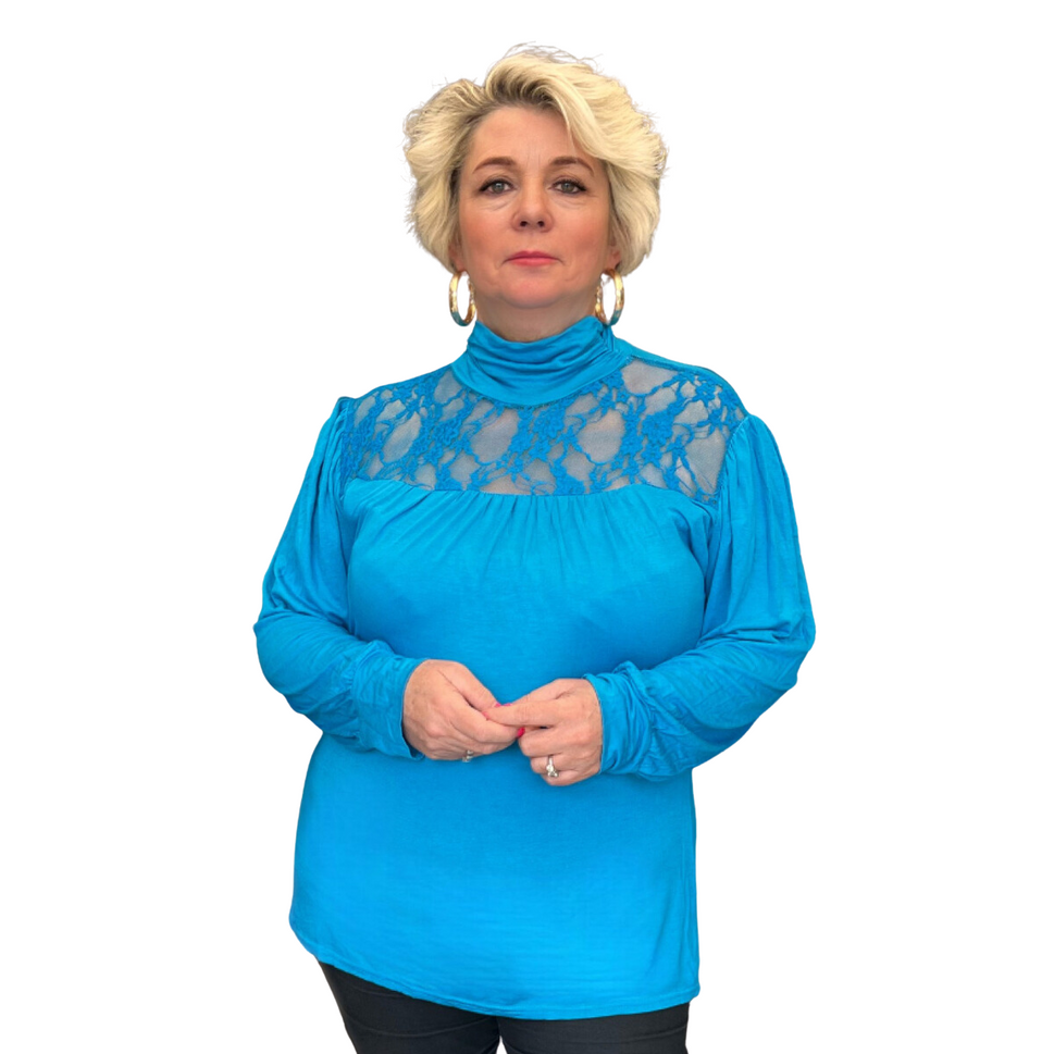 ROCKTHOSECURVES POLO NECK LACE NECK LINE LONG SEEVE TOPTeal / UK 14