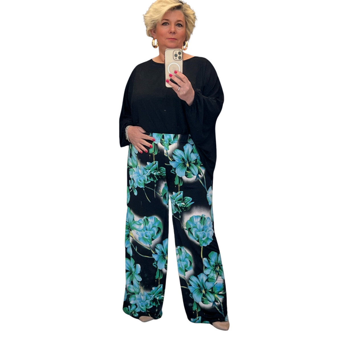 LARGE FLOWER PRINT WIDE LEG HIGH RISE PALAZZO TROUSERS