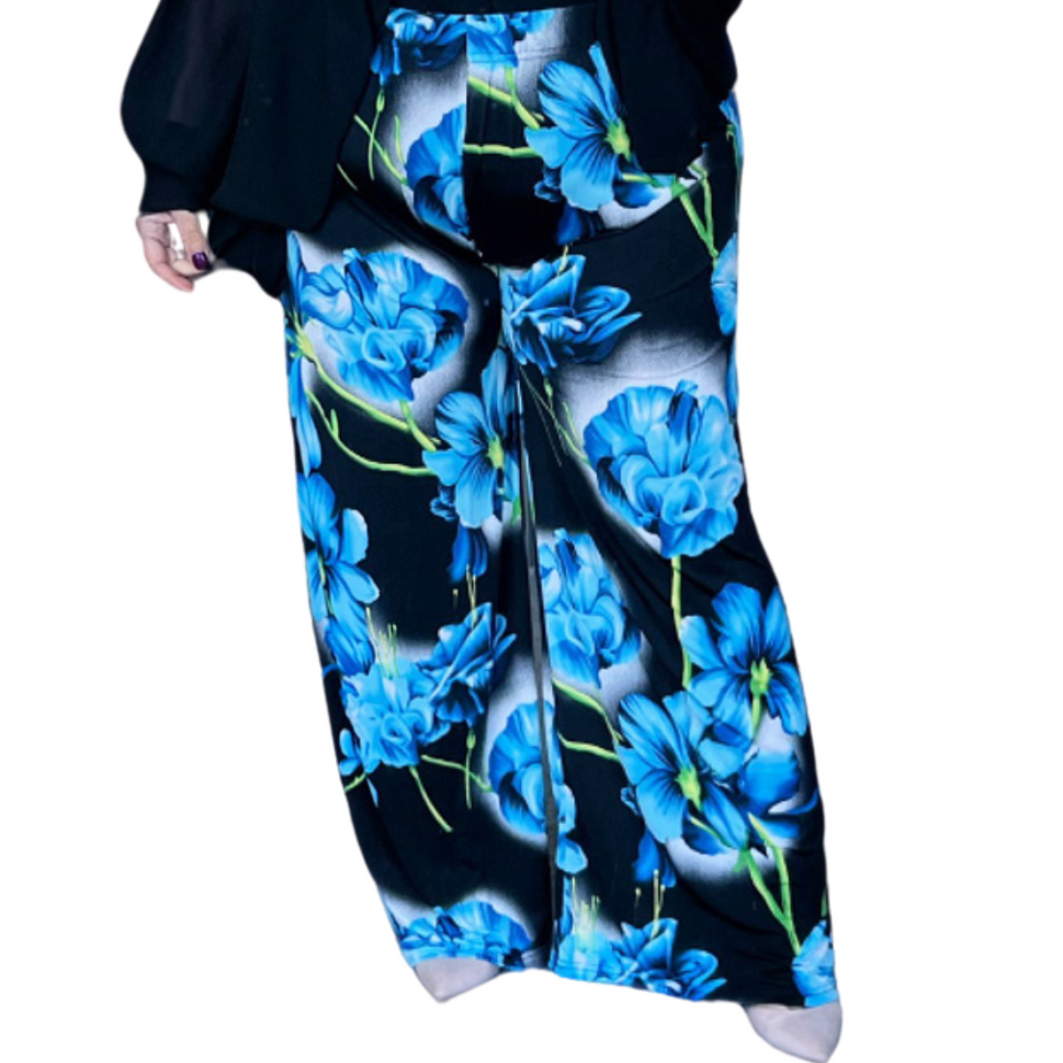 LARGE FLOWER PRINT WIDE LEG HIGH RISE PALAZZO TROUSERS