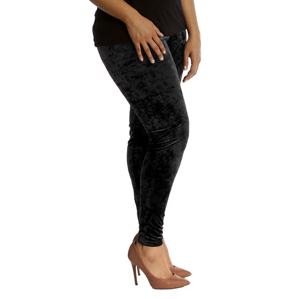 ROCKTHOSECURVES CRUSHED VELVET HIGH WAIST LEGGINGSBLACK / UK 12-14