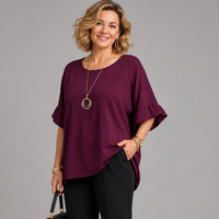 Loose Fitting Short Sleeve Blouse with Back Buttons