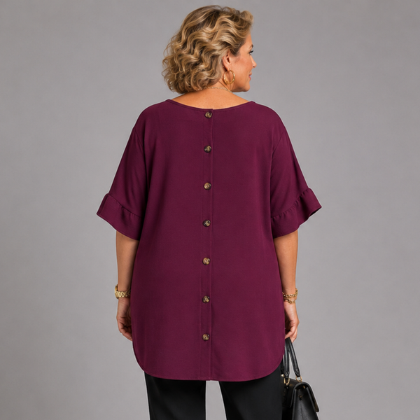 Loose Fitting Short Sleeve Blouse with Back Buttons