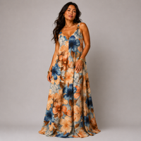 Strappy Floral maxi Dress with Gold Shoulder Detail