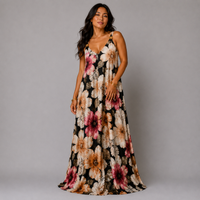 Strappy Floral maxi Dress with Gold Shoulder Detail