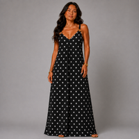 Strappy Polka Dot maxi Dress with Gold Shoulder Detail