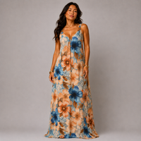 Strappy Floral maxi Dress with Gold Shoulder Detail