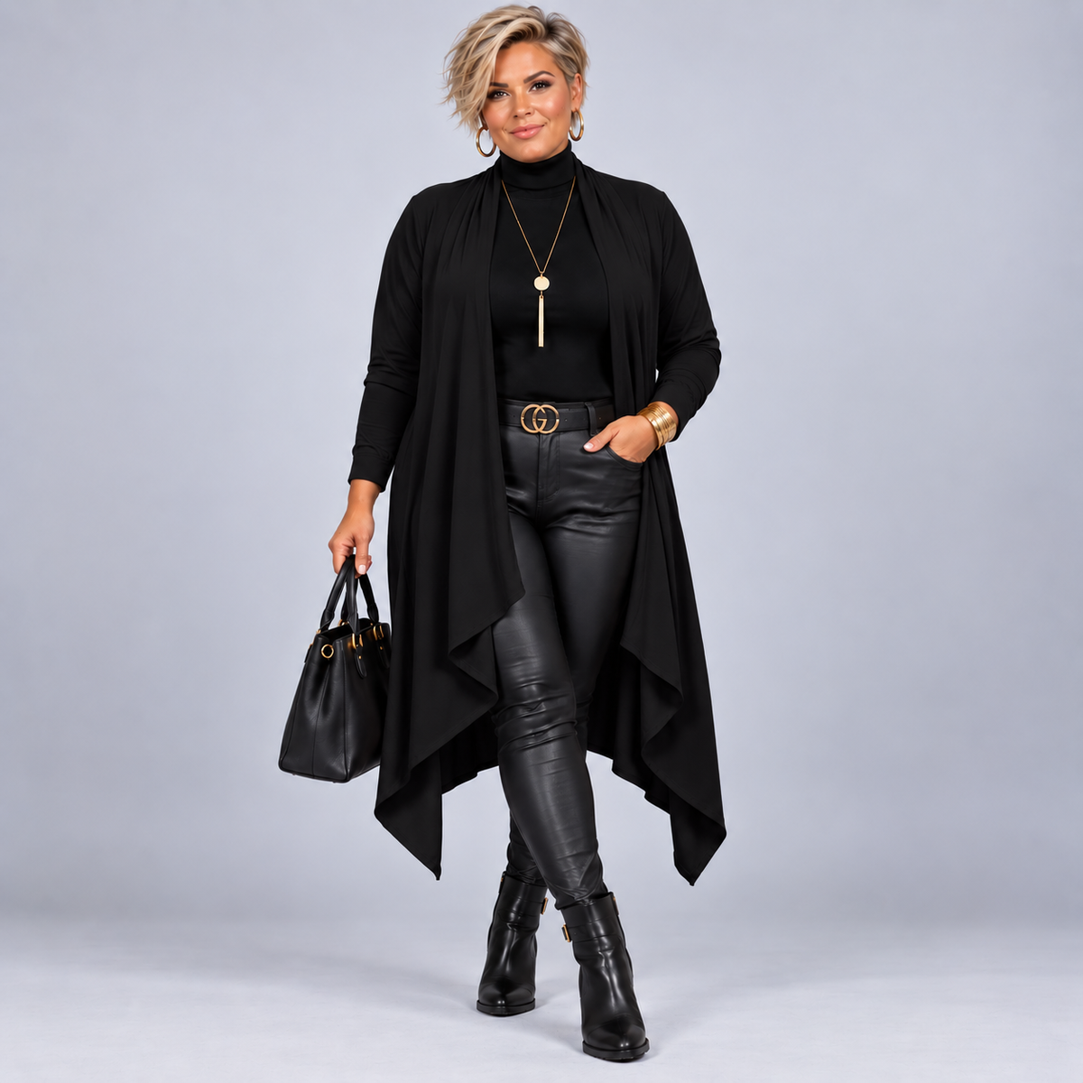 Long Hanky Hem Waterfall Cardigan