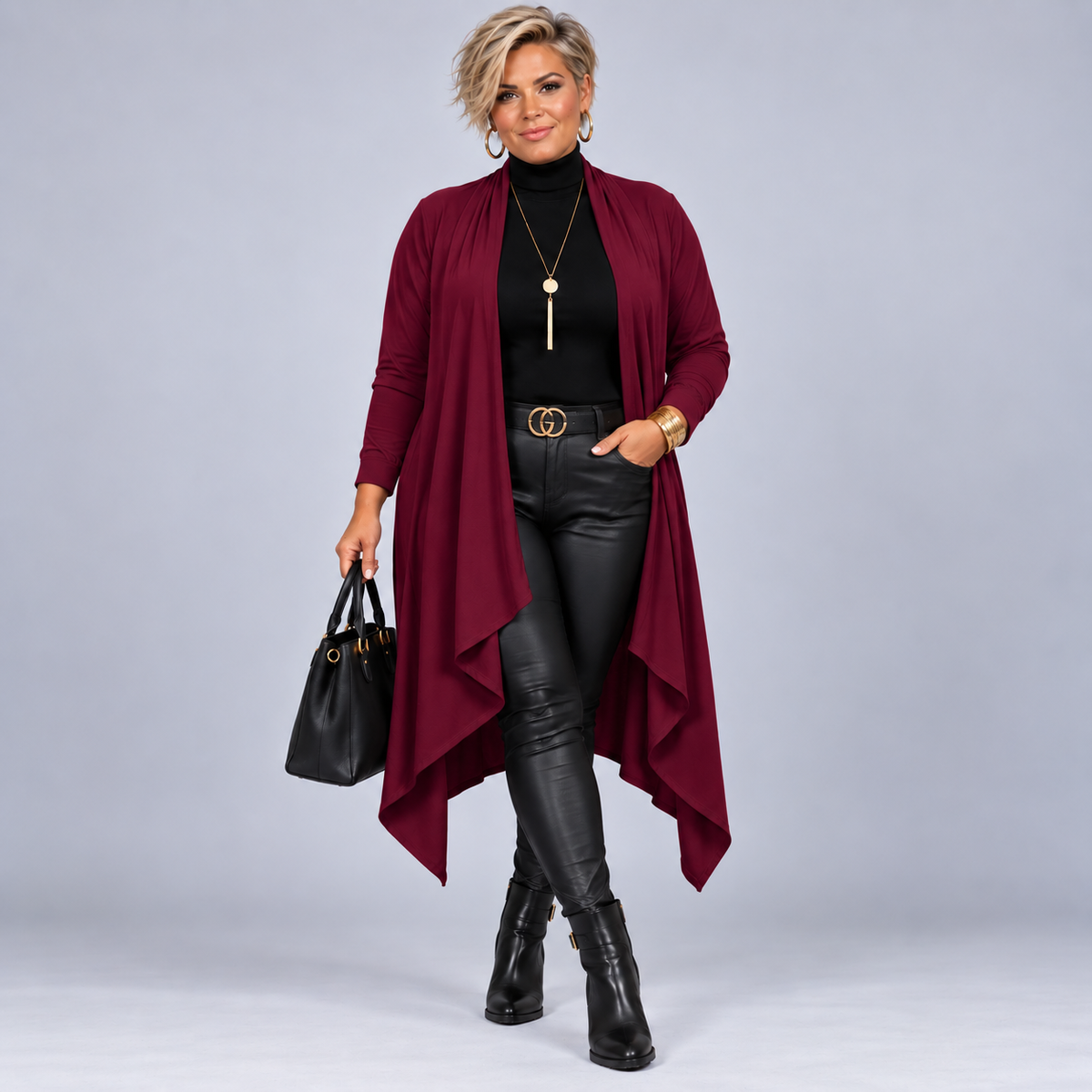Long Hanky Hem Waterfall Cardigan