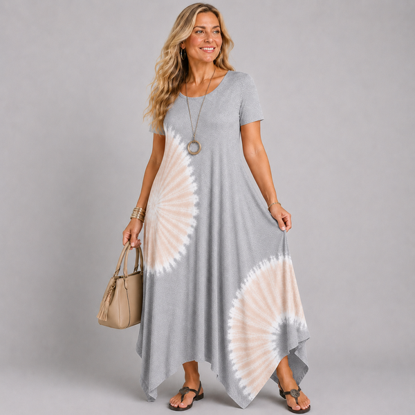 Tie Dye Short Sleeve Loose Fitting Balloon Maxi Dress