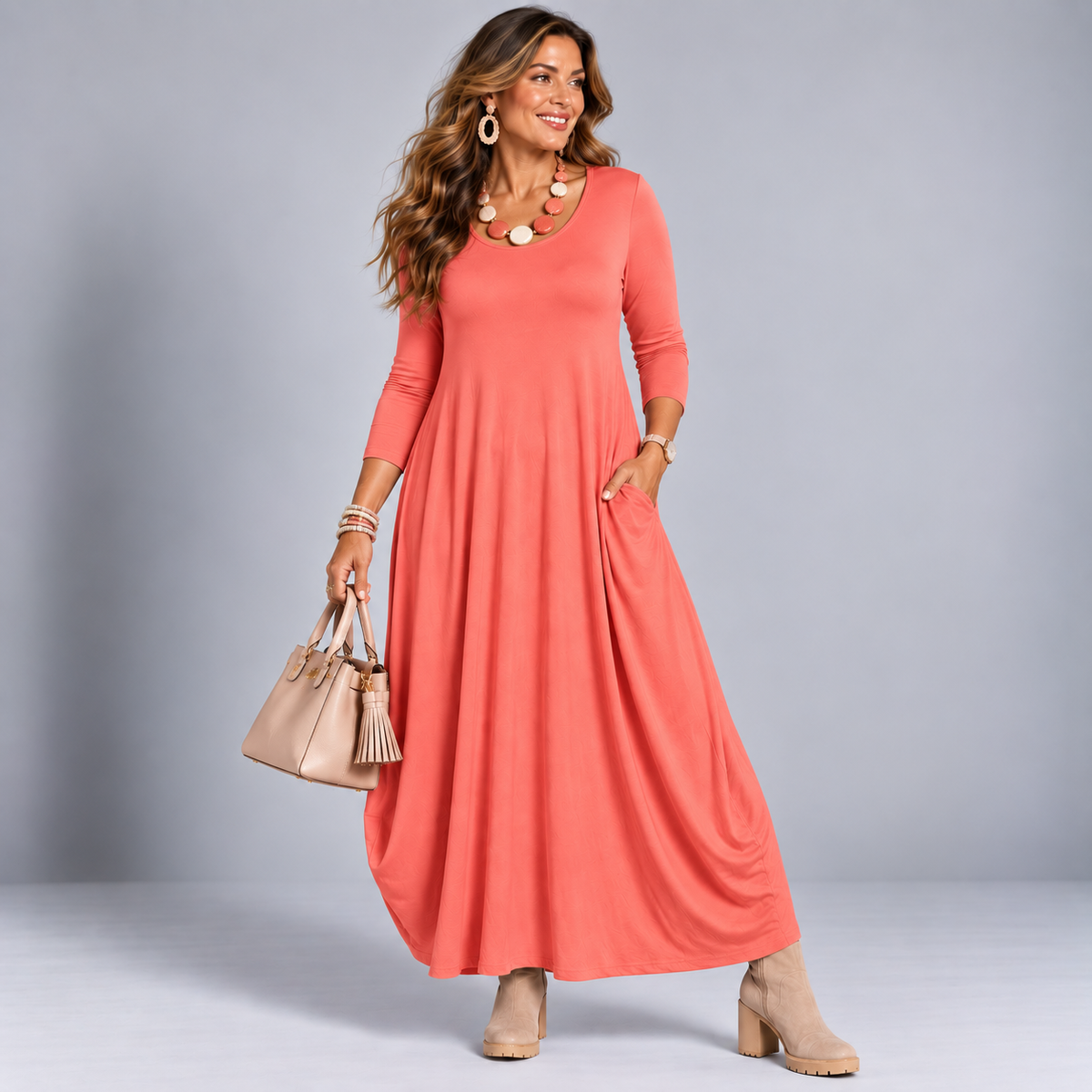 Long Sleeve Calf Length Balloon Dress