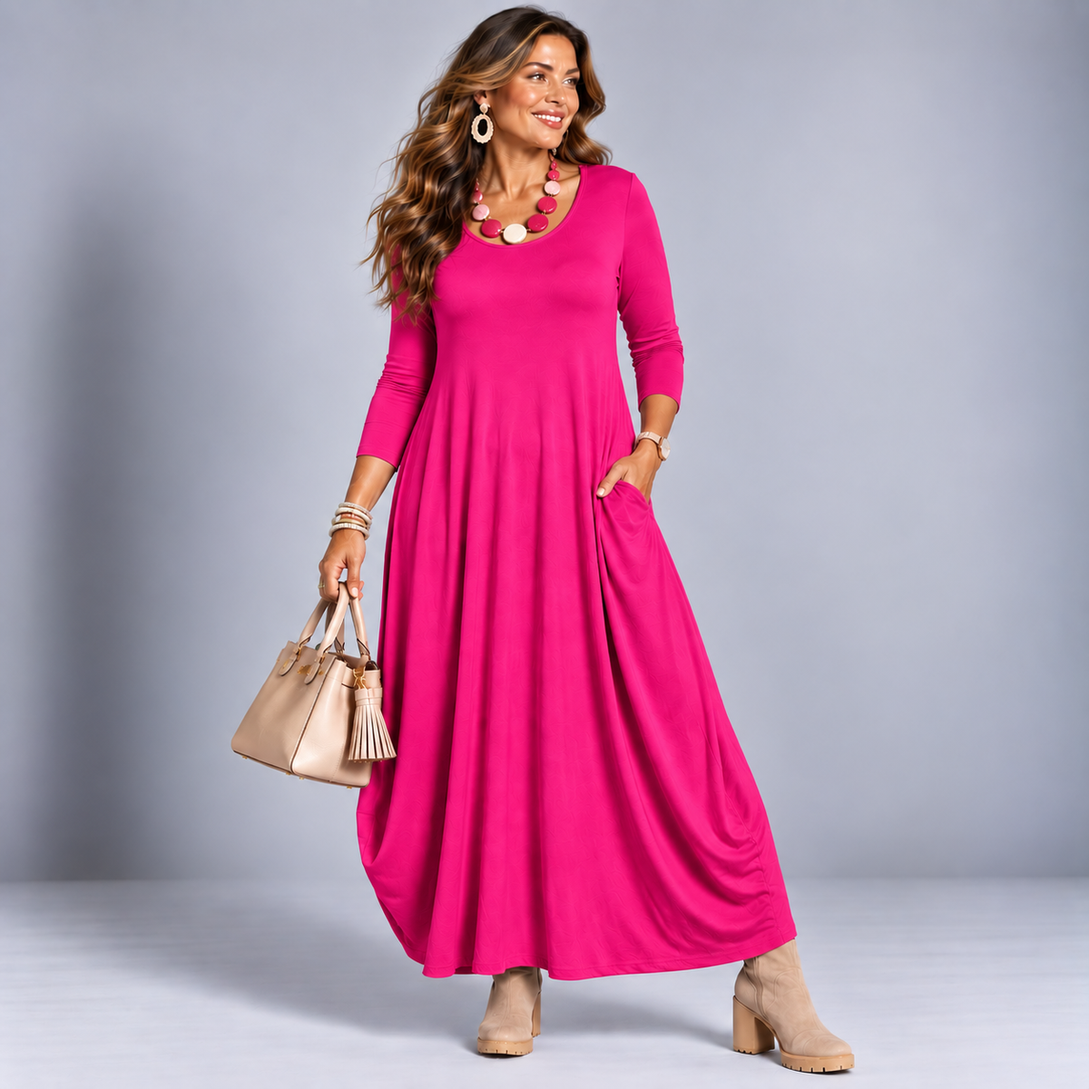 Long Sleeve Calf Length Balloon Dress