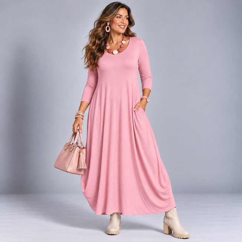 Long Sleeve Calf Length Balloon Dress