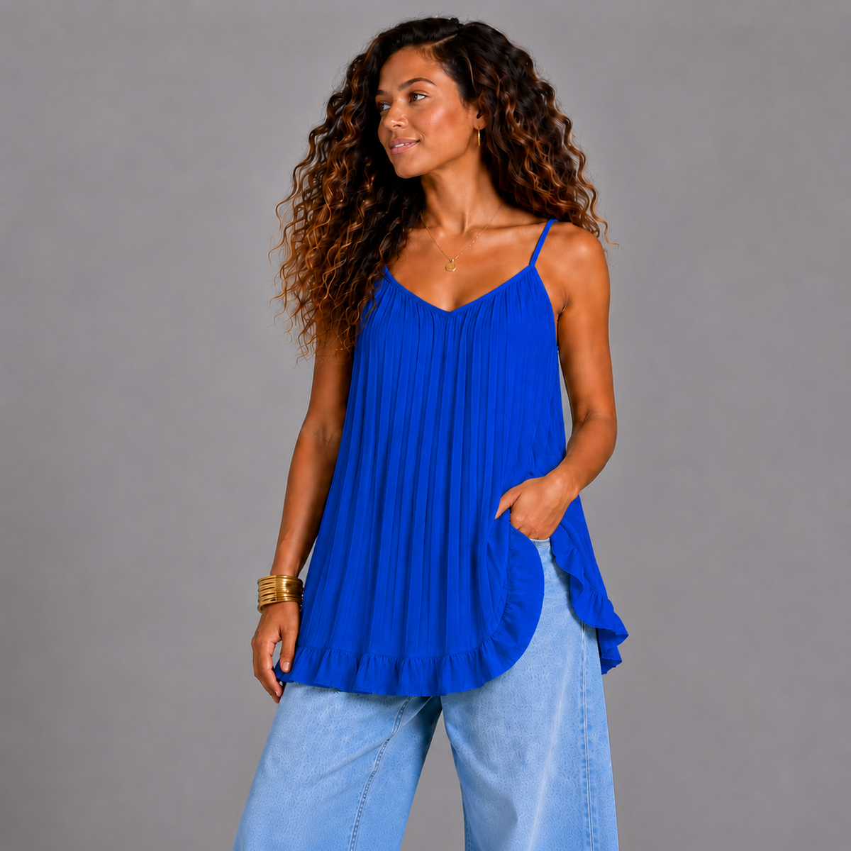 Pleated Strappy Swing Top / Vest