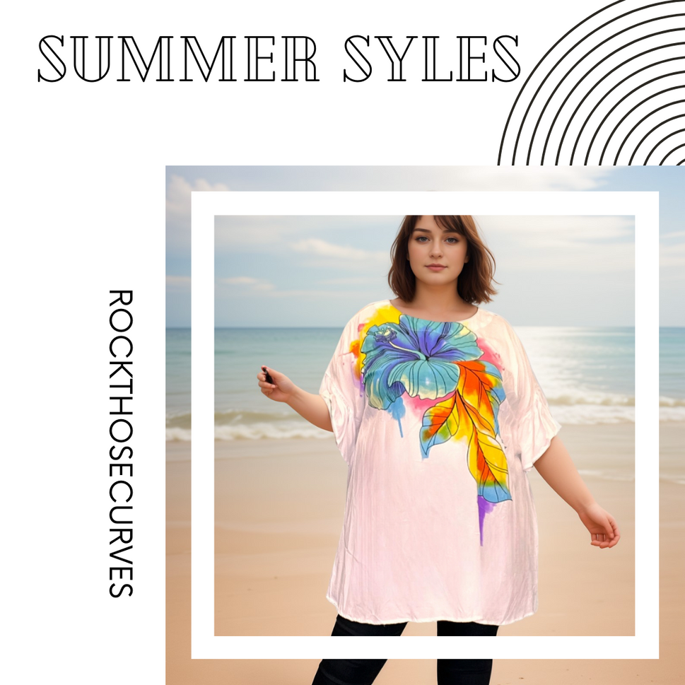 ROCKTHOSECURVES WHITE OVERSIZED BLOUSE WITH BRIGHT FLORAL PATTERNTURQUOISE / ONE SIZE