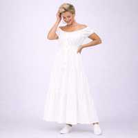 Off Shoulder Elastic Waist Gypsy Style Maxi Dress