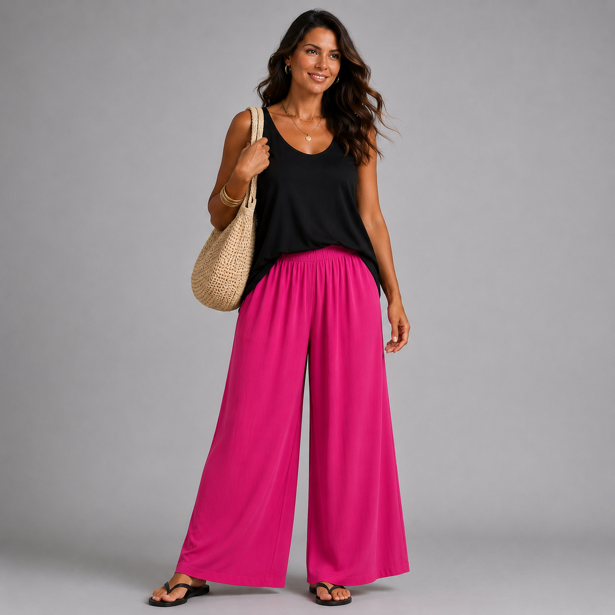 Plain Stretchy Wide Leg Palazzo Trousers