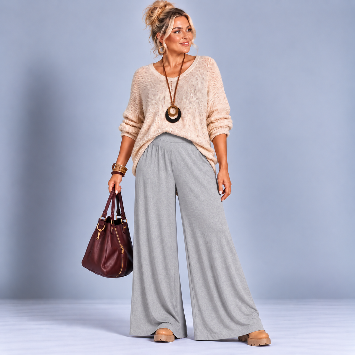 Plain Soft Stretchy Wide Leg Palazzo Trousers
