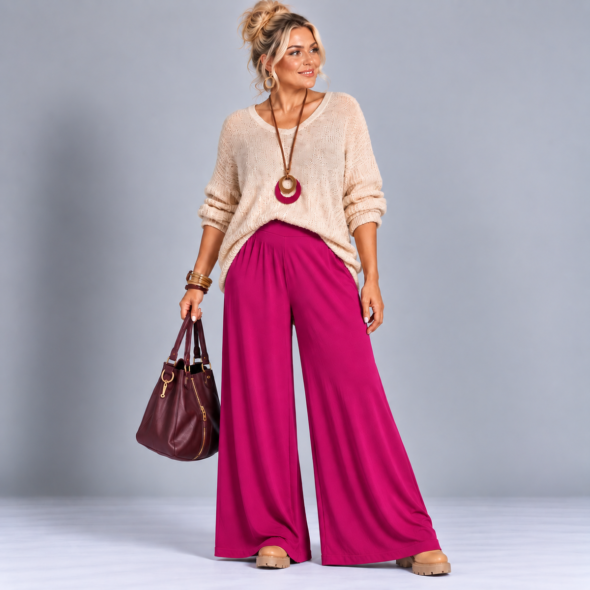 Plain Soft Stretchy Wide Leg Palazzo Trousers