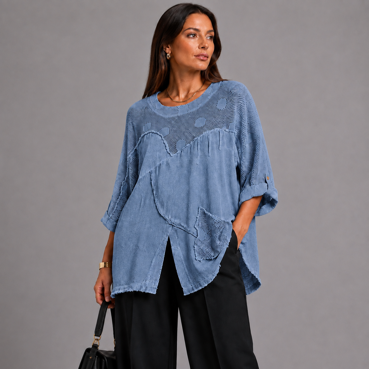 Cotton / Linen Loose Fitting Top With V Hem